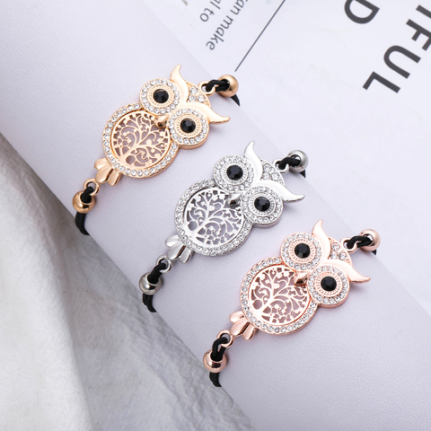 New tree of life Owl Charm Bracelets for Women Extend 17-25cm Black Retractable Elastic Rope Bracelets Bangles Female Gift 2022 ► Photo 1/6