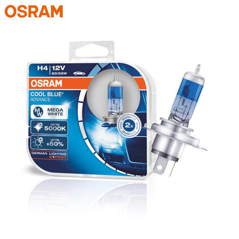 OSRAM H4 9003 HB2 62193CBA Halogen Cool Blue Advance 12V 60/55W Car Original Headlight 5000K White Light +50% Brighter, Pair ► Photo 1/6