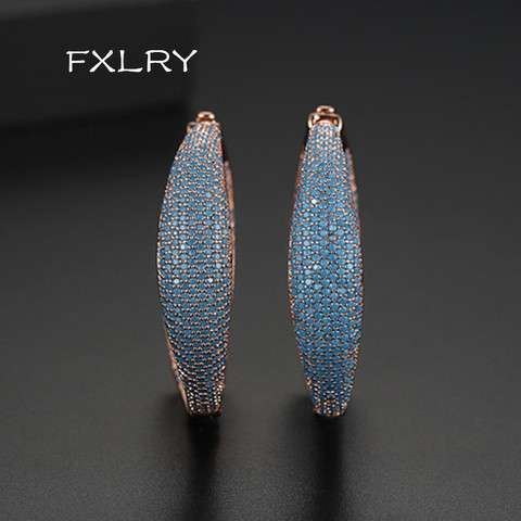 FXLRY new Retro pop Europe and the United States rose gold micro inlaid zircon exaggerated Blue zircon earrings Bridal Wedding J ► Photo 1/6