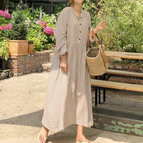 Elegant Button Shirt Dress Women's Spring Sundress ZANZEA 2022 Casual Long Sleeve Maxi Vestidos Female Baggy Robe Plus Size 5XL ► Photo 1/6