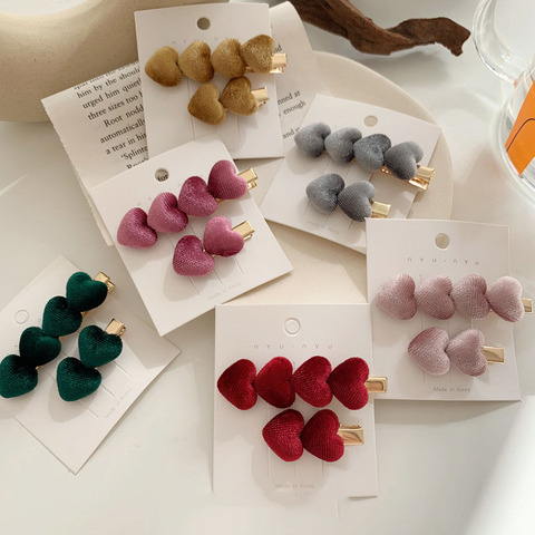 2022 Korean Winter New Velvet Cloth Heart Hair Clips Sets For Women Girls Hair Accessories Fashion Hairpins Hairgrips ► Photo 1/6