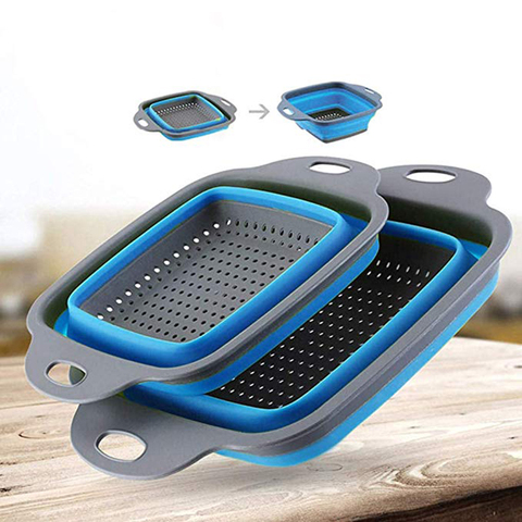 Foldable Drain Basket Silicone Square Funnel Storage Box Kitchen Accessories Portable Fruit Vegetables Cleaning Outdoor Camping ► Photo 1/6