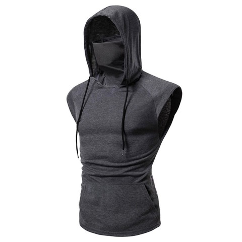 Men's Fashion Hooded Mask Tank Tops Hoodie Sleeveless Tops Male Bodybuilding Workout Tank Top Muscle Fitness Gym Clothing Summer ► Photo 1/5