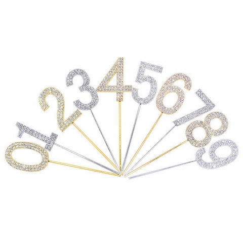 1Pc Gold Silver Diamond-studded Number 0-9 Cake Topper for Birthday Party Decoration Wedding Cake Decorations Cupcake Toppers ► Photo 1/6