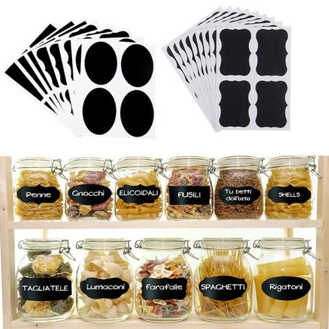 36/40pcs Spice Labels Stickers Kitchen Waterproof Bottles Jam Jar Label Stickers Organizer Chalkboard Wall Sticker Black Tags ► Photo 1/6