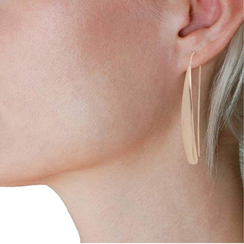Summer Pandent Earring For Women Chic Curved Flat Bar Dangles - Metallic Long Linear Tear-Drop Polished Earrings ► Photo 1/6