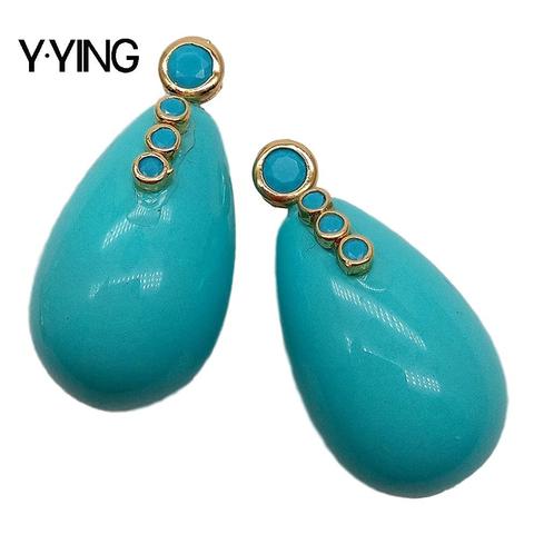 Y·YING Blue Teardrop Sea Shell pearl Cubic Zirconia Pave Stud Earrings cute style for women ► Photo 1/6