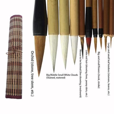 10Pcs Chinese Bamboo Calligraphy Brushes With Pen Curtain Set Writing Brush Tool Calligraphy Ink Art Painting Supplie ► Photo 1/6