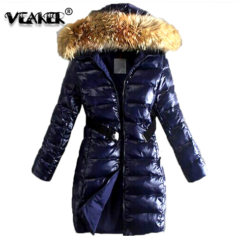 Women Winter Bright PU Down Jacket Fine Hair Hat Duck Pure Down Warm Down Long Cotton Coat Female Outwear Long Sleeve Overcoat ► Photo 1/6