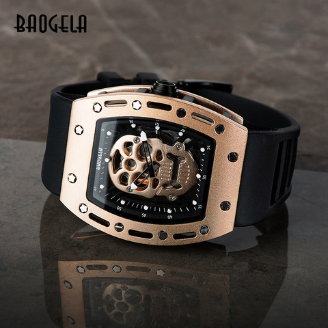 Baogela mode Rectangle squelette cadran mains lumineuses bracelet en Silicone armée Sport Quartz montres BGL1612G-3 ► Photo 1/6