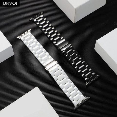 URVOI Full Ceramic band for Apple Watch strap for iWatch series 6 SE 5 4 3 2 1 shiny wrist modern design buckle quality 40 44mm ► Photo 1/6