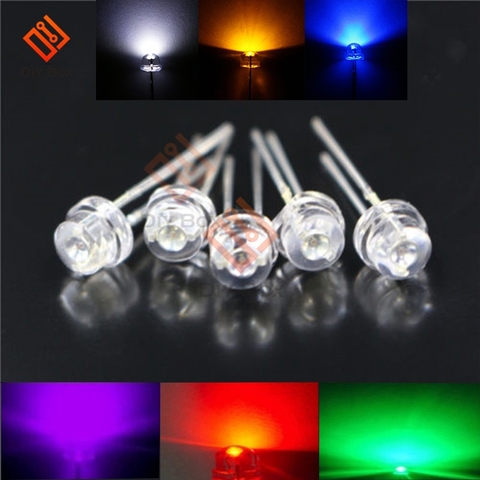 100Pcs 5mm Diode Straw Hat White Red Green Blue Yellow Purple Smd Smt Led Clear Super Bright Wide Angle Bulb 20000mcd Lamp ► Photo 1/6