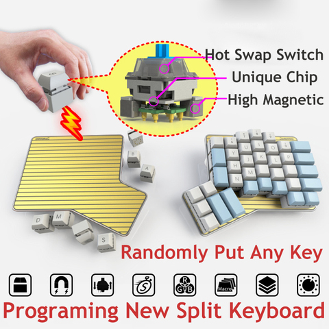DK6 Ergo Hot Swapable Magnetic Movable Macro Key Programmable RGB Backlight Mechanical Keyboard Games Cherry MX Kaih Box Switch ► Photo 1/6