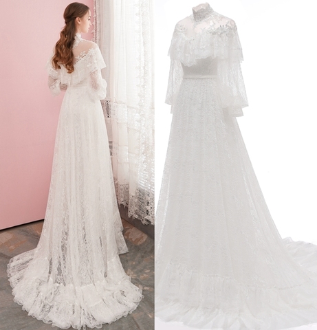 Victorian Lace Vintage Bridal Gown Long Sleeve Good Quality Real Photo Factory Price ► Photo 1/6