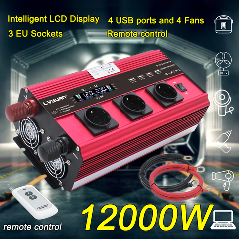 Inverter 12v 220v Car inverter 3 Socket EU LCD Large Power Inverter 10000 Soler Power Inverter  Car Ac 220v Converter  Inverter ► Photo 1/6