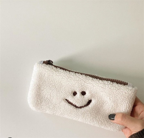 Cute Smiling Face Lambswool Pencil Case Soft High Quality Simple Style Girl  Cosmetics School Supplies Stationery Storage Bag - Price history & Review, AliExpress Seller - SIXONE Store