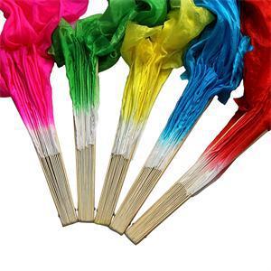 1PCS Pretty Hand Made Belly Dancing Fans Tools Red Rose Green Yellow Blue Beautiful Simulation Bamboo Long Veils Fans ► Photo 1/6