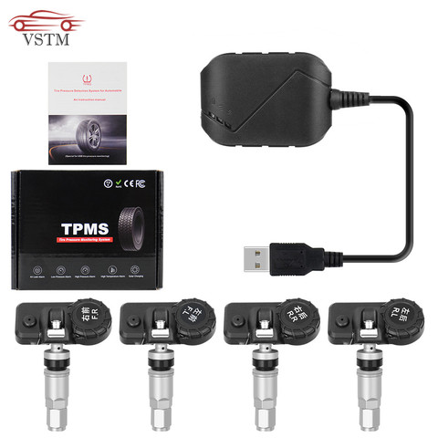 USB Android TPMS Car Tire Pressure Monitor with 4 External Sensors 116 psi Monitoring Alarm System 5V Wireless Transmission TPMS ► Photo 1/6