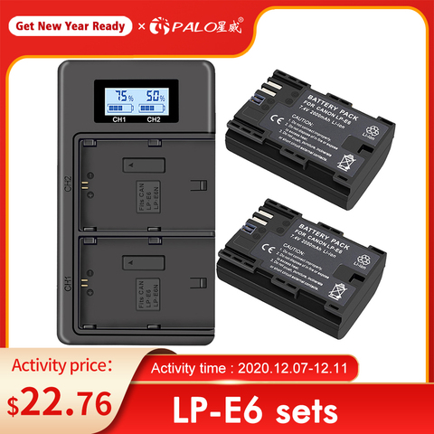 2x LP E6 LPE6 LP-E6 E6N Battery 2000mAh + LCD Dual Charger For Canon EOS 5DS R 5D Mark II 5D Mark III 6D 7D 80D EOS 5DS R Camera ► Photo 1/6