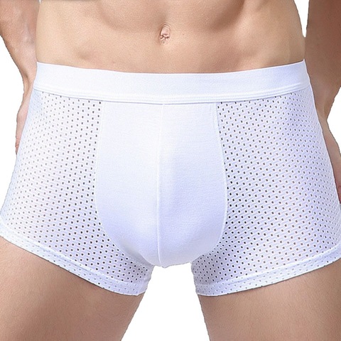 Breathable Quick Dry Flat Boxers Underwears Men Mesh Hollow Plus Size Solid Boxer Male Elastic Waist Underpants Underwear ► Photo 1/6