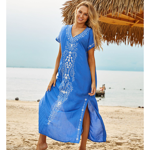 New Cotton Beach Dress saida de praia robe de plage Embroidery Beach Cover Up Sarong Beach Pareo Tunic for Beach Swimwear ► Photo 1/6