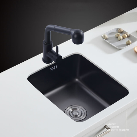 304 Stainless Steel Kitchen Sink Bar Sink Drop-in Or Undermount Single Bowl Black Bar Wash Basin For Small Apartment  Balcony ► Photo 1/6