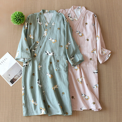 100% Cotton Gauze Bathrobe Men Women Long Robes Cartoon Japanese Kimono Long-sleeve Sleepwear Summer Loose Bath Robe Sleep Tops ► Photo 1/6