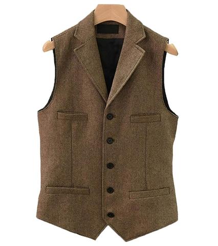 Business Mens Suit Vest Lapel V Neck Wool Herringbone Casual Gentleman Grey Waistcoat Casual Formal Jacket Groomsman For Wedding ► Photo 1/6