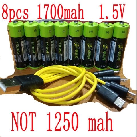 8pcs ZNTER 1.5V AA 2550mwh  USB AA 1.5V 1700mAh li-polymer li-po rechargeable lithium li-ion usb battery with USB cable pack ► Photo 1/4