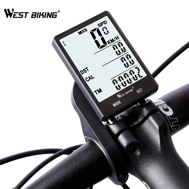 WEST BIKING LCD Bike Computer Waterproof Bicycle Speedometer Odometer Stopwatch 