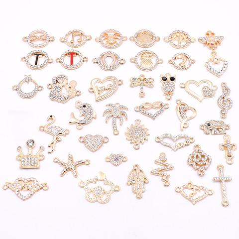 All 10pcs Gold Jewelry Accessories Animal Plant Rhinestone Connectors Charms for Jewelry Making DIY Jewelry Components Wholesale ► Photo 1/6