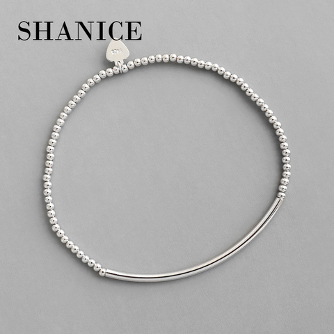 SHANICE Korean version of S925 sterling silver handmade 2mm simple round bead round tube elastic bracelet Pendant Jewelry ► Photo 1/5