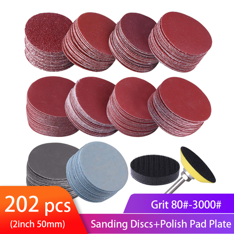 202 Pcs 2 Inch Sanding Discs with 1 pc 1/4 Inch Shank Backing Pad and 1 pc Soft Foam Buffering Pad for Drill Grinder Rotary Tool ► Photo 1/6