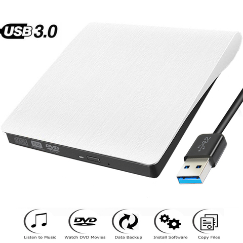 White External USB 3.0 High Speed Slim DVD Burner Optical Drive For Any laptop desktop ► Photo 1/6