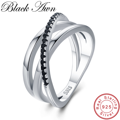 Classic 3.9g 925 Sterling Silver Fine Jewelry Baguet Row Engagement Black Spinel Wedding Rings for Women Bijoux Femme G006 ► Photo 1/6