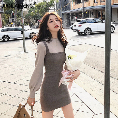 Women Warm Sweater Dress Autumn Winter Elastic Stretch Long Sleeve Elegant A-Line Knitting Dress Female Sexy Slim Knit Dresses ► Photo 1/6