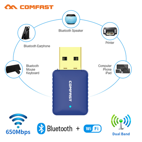 USB WiFi Bluetooth 4.2 Adapter 650Mbps Dual Band 2.4/5Ghz Wireless External Receiver Mini WiFi Dongle for PC/Laptop/Desktop ► Photo 1/6