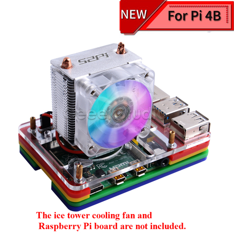 New! 5-layer Acrylic Transparent ( Clear & Black ) / Black / Colorful Case with Light Cooling Fan  for Raspberry Pi 4B ICE Tower ► Photo 1/6