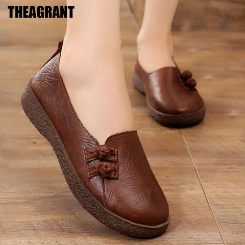 THEAGRANT 2022 Retro Loafers Women Flats Spring Slip On Shoes Woman Spring Autumn Shallow Soft Mom Casual Shoes Black WFS2022 ► Photo 1/6