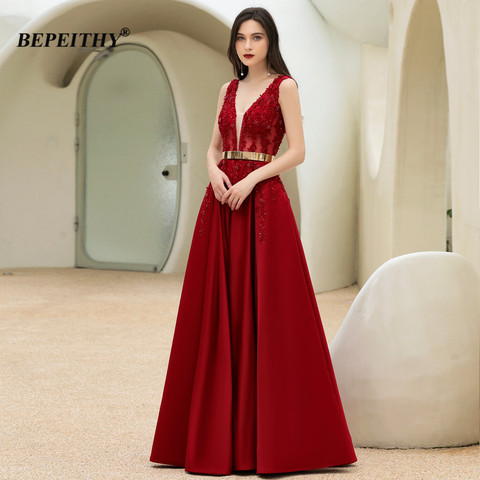 BEPEITHY Backless Burgundy Long Evening Dress Wedding Party Gown 2022 Sleeveless A-Line Sexy Prom Dresses For Women Vestidos ► Photo 1/6