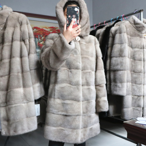 new 2022 natural mink jacket women's hood real mink fur coat women winter ► Photo 1/6