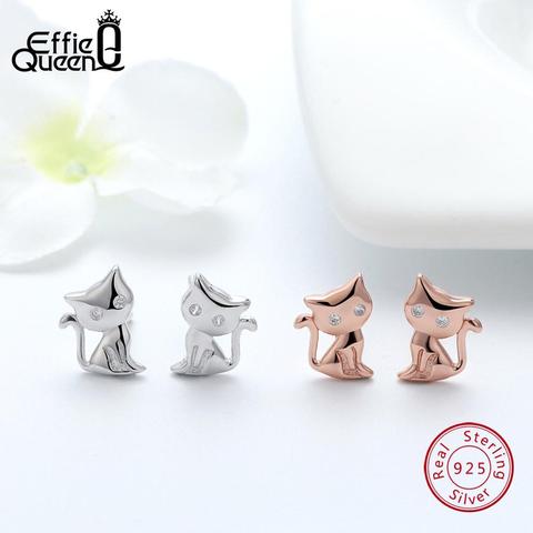 Effie Queen Cute Cat Earrings Real 925 Sterling Silver with Zircon 11mm Stud Earrings Women Jewelry Accessories Wholesale BE107 ► Photo 1/6