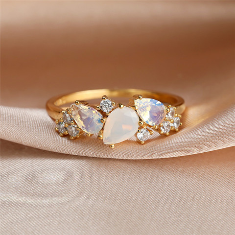 Vintage Female White Crystal Moonstone Jewelry Cute Gold Color Wedding Rings For Women Luxury Engagement Valentines Day Gift ► Photo 1/6