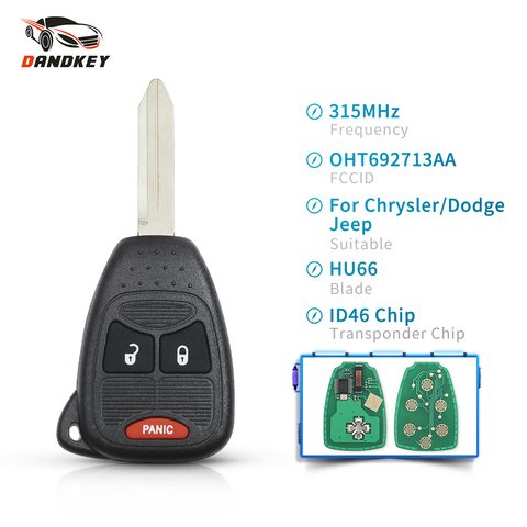 Dandkey 3 Buttons 315Mhz Car Smart Remote Key Fob OHT692713AA For Chrysler 300 Dodge Caliber Charger Jeep Compass Grand Wrangler ► Photo 1/6