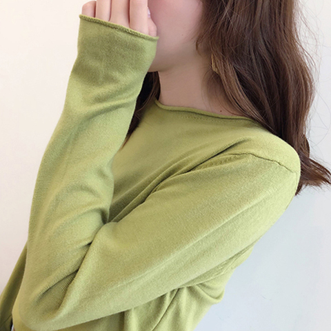 2022 Autumn Winter Cuffs O-neck Cotton Pullovers knit Women Long sleeve Loose stretch Sweaters Lady Solid color Ruched Wool Tops ► Photo 1/6