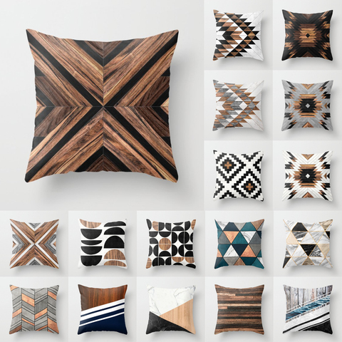 Creative Wood Texture Marble Pillows Case Modern Nordic Geometric Cushions Case Farmhouse Sofa Couch Decorative Throw Pillows ► Photo 1/6