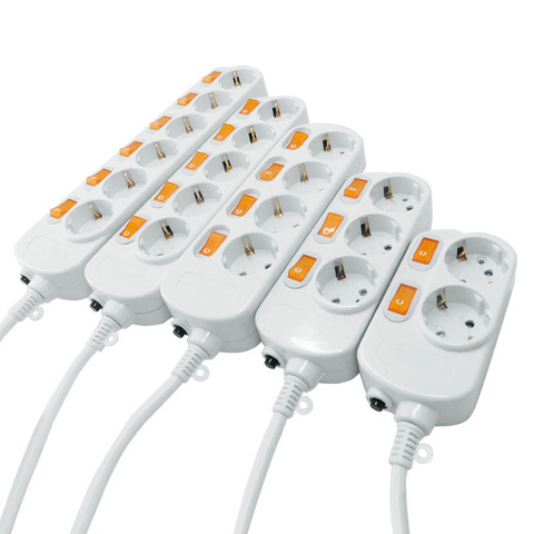 Power Strip Surge Protection 3/4/5/6 Outlets EU Socket Plug Electrical Extension Sockets Independent Switches 1.5/2.5m Cord ► Photo 1/6