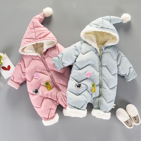 -30 Cartoon Baby girl clothes Winter Warm Hooded Rompers Thicken Cotton Newborn Jumpsuit Overalls Snowsuit Children Boy Clothing ► Photo 1/6