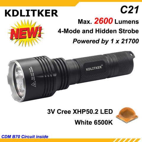 KDLITKER C21 3V Cree XHP50.2 2600 Lumens 5-Mode LED Flashlight - Black ( 1x21700 ) ► Photo 1/6