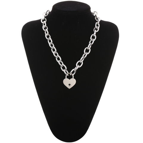 Key To My Heart Lock Necklace Pendants Grunge Aesthetic Padlock Chain On The Neck Collar Goth Egirl Y2k  Jewelry Couple Gift ► Photo 1/6